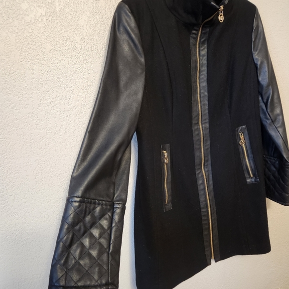 Michael Kors Women's Black Wool and Faux Leather Coat, Size: 8 - Picture 8 of 10
